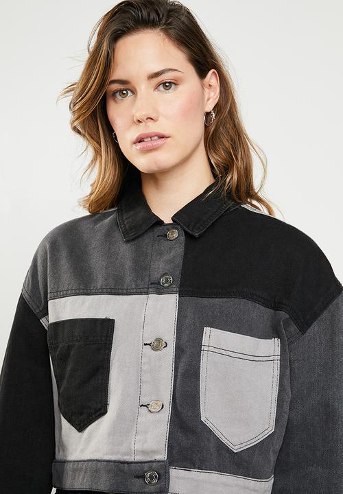 Missguided - Colour block patchwork denim jacket - black