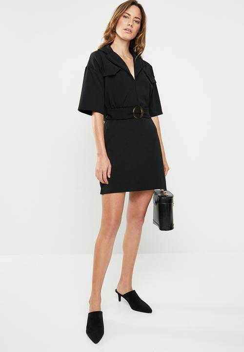 Missguided - Utility buckle shirt dress - black