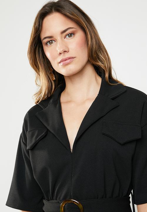 Missguided - Utility buckle shirt dress - black