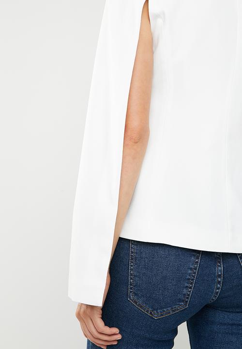 Missguided - Open sleeve darted asymmetric jacket - white