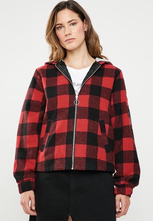 Supré  - Hooded check jacket - red & black