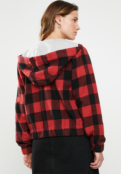 Supré  - Hooded check jacket - red & black