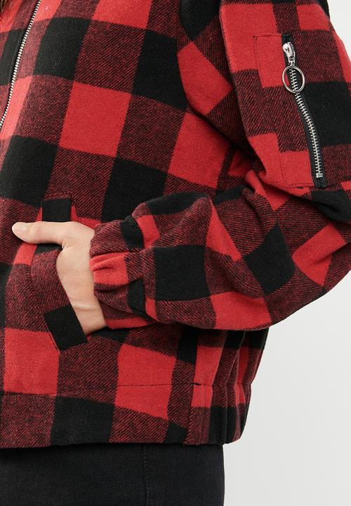 Supré  - Hooded check jacket - red & black