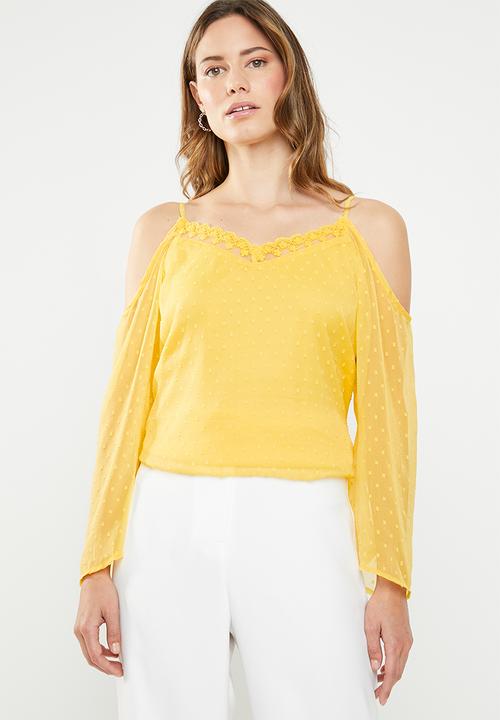 ONLY - Darling cold shoulder 3/4 top - yellow
