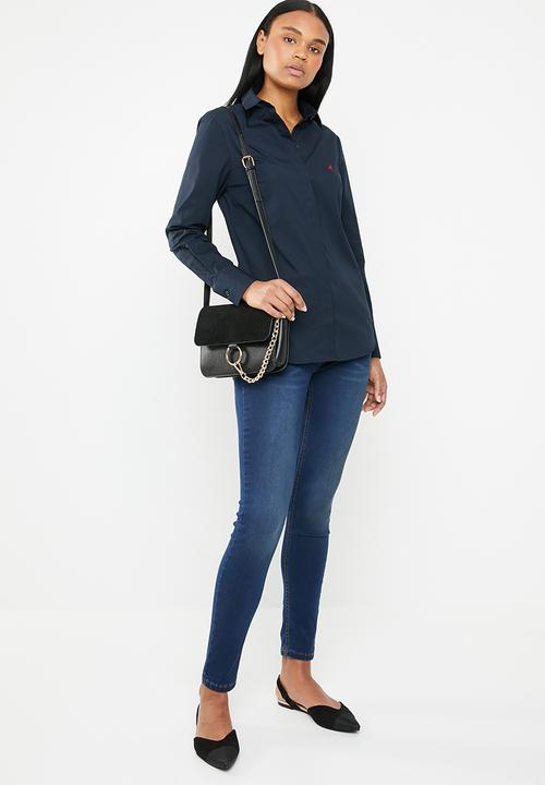 POLO - Amber concealed front shirt - navy