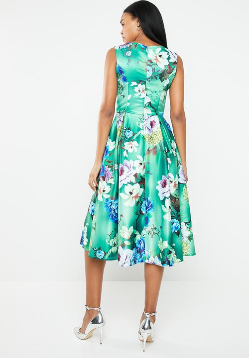 edit - Fit and flare dress with round neckline - green