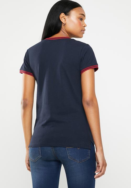 POLO - Simone short sleeve V-neck golfer - navy & red
