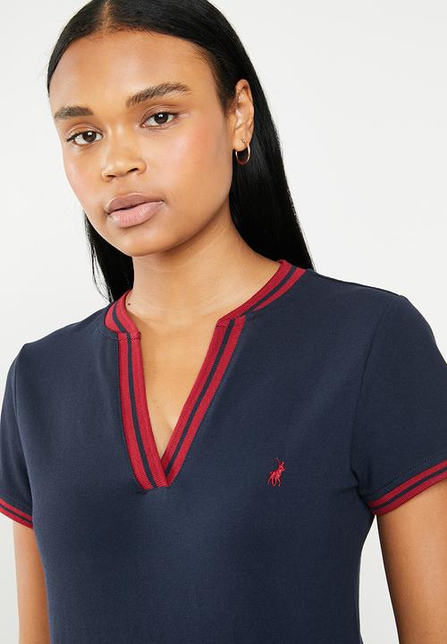 POLO - Simone short sleeve V-neck golfer - navy & red