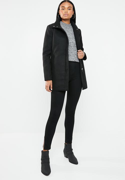 edit - Funnel neck coat - black