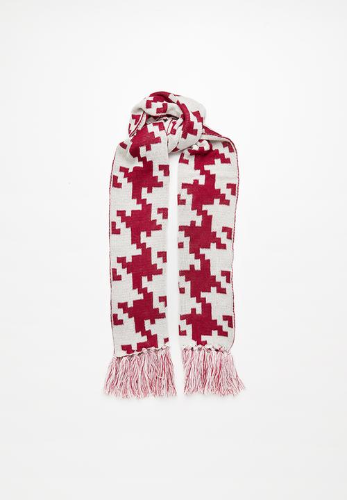 Superbalist - Houndstooth scarf - white & burgundy 