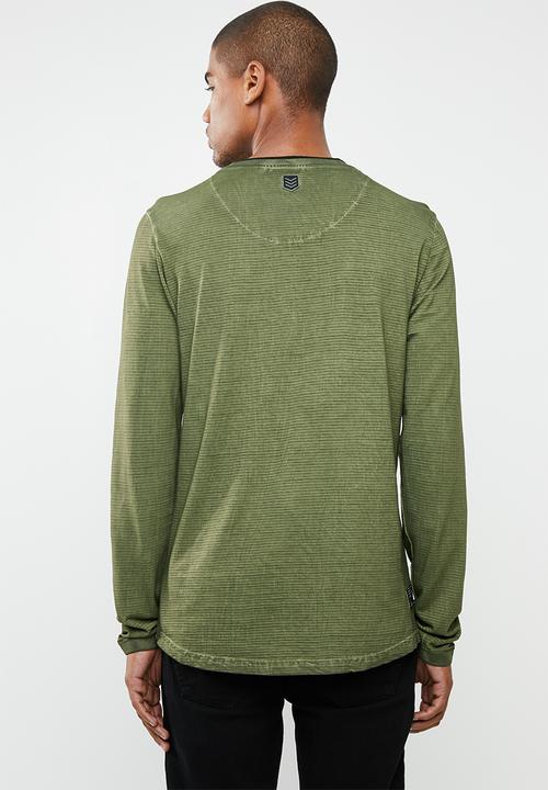 S.P.C.C - Shadow stripe logo tee with dirty dye - green