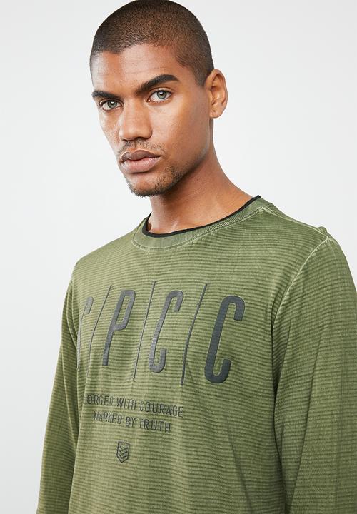 S.P.C.C - Shadow stripe logo tee with dirty dye - green