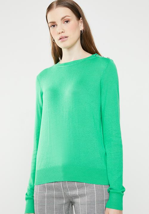Vero Moda - Milda long sleeve o-neck button knit - green
