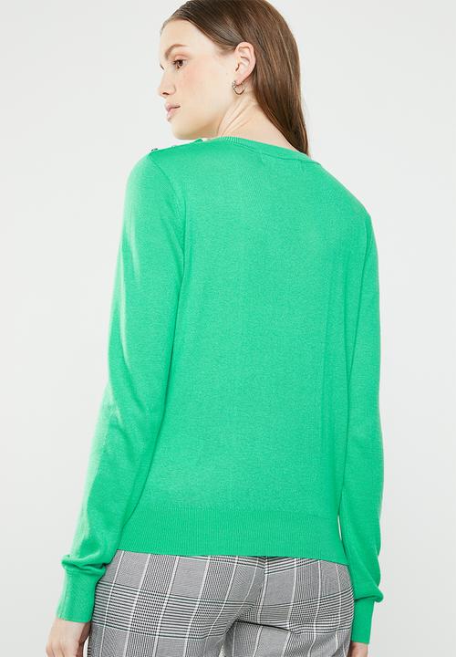 Vero Moda - Milda long sleeve o-neck button knit - green