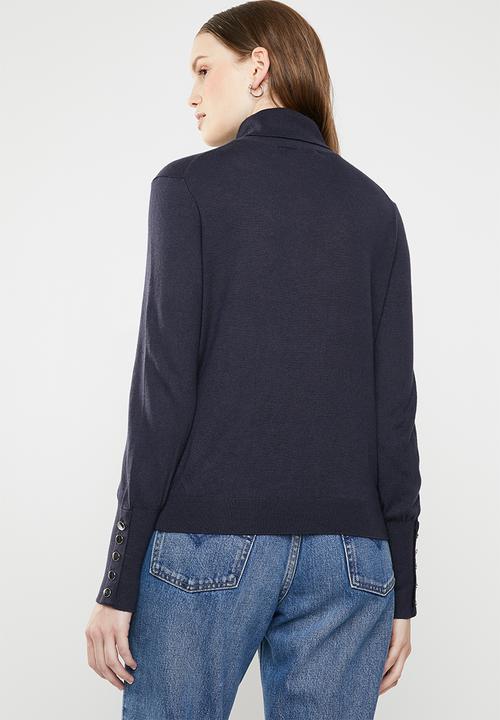 Vero Moda - Milda long sleeve rollneck button knit - navy