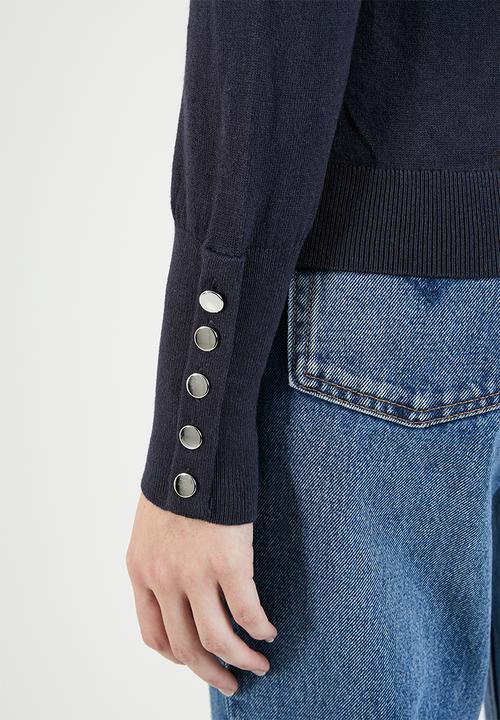 Vero Moda - Milda long sleeve rollneck button knit - navy