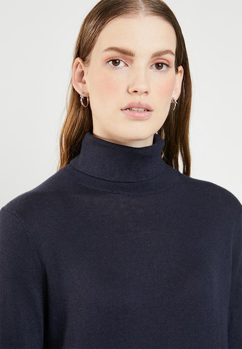 Vero Moda - Milda long sleeve rollneck button knit - navy