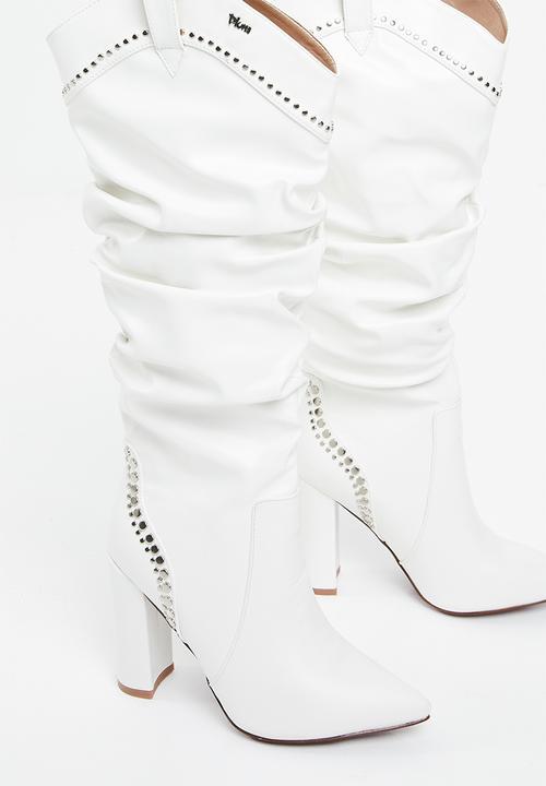 Plum - Knee length boot - white