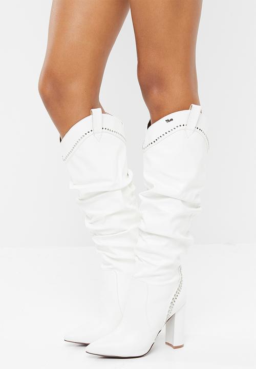 Plum - Knee length boot - white