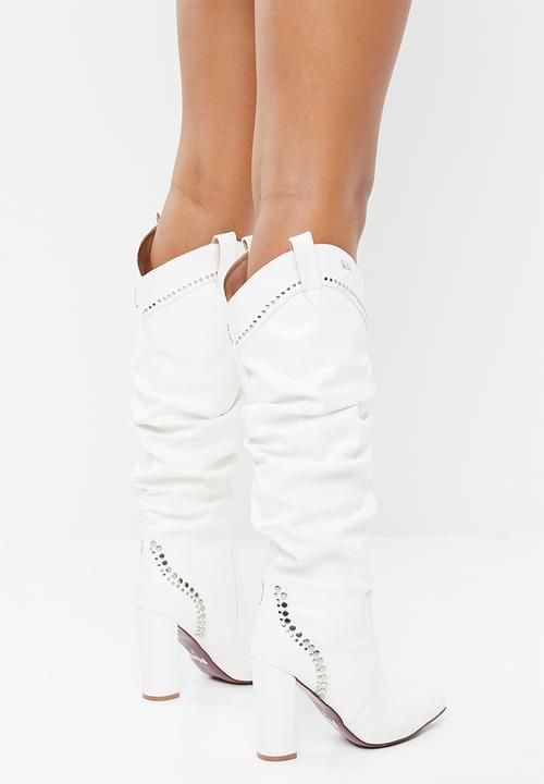 Plum - Knee length boot - white