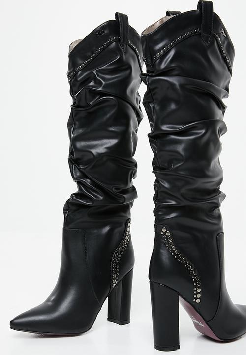 Plum - Studded ruched boot - black