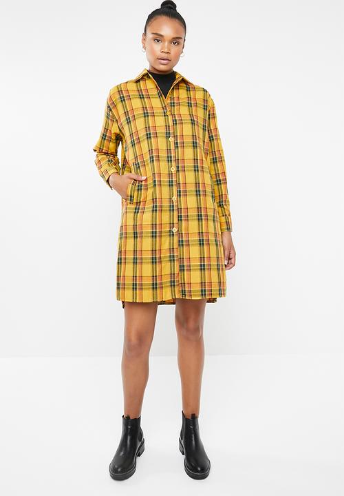 yellow check shirt dress