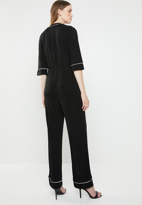 ONLY - Anni 3/4 sleeve wrap jumpsuit - black & white