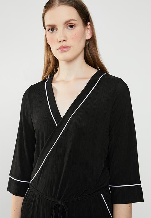 ONLY - Anni 3/4 sleeve wrap jumpsuit - black & white