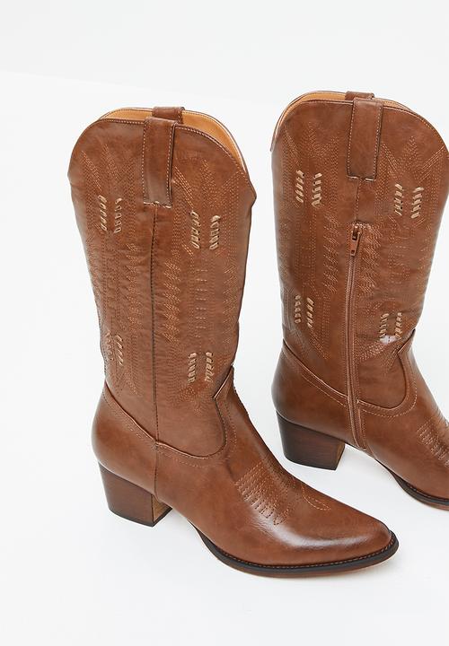Plum - Rustic calf-length boot - brown