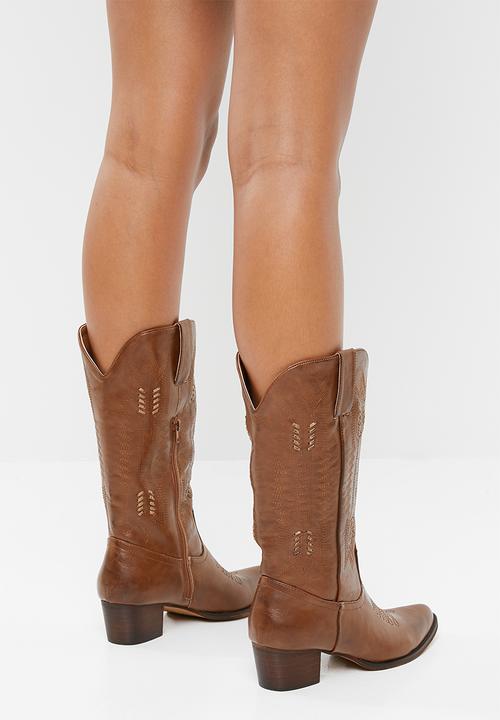 Plum - Rustic calf-length boot - brown