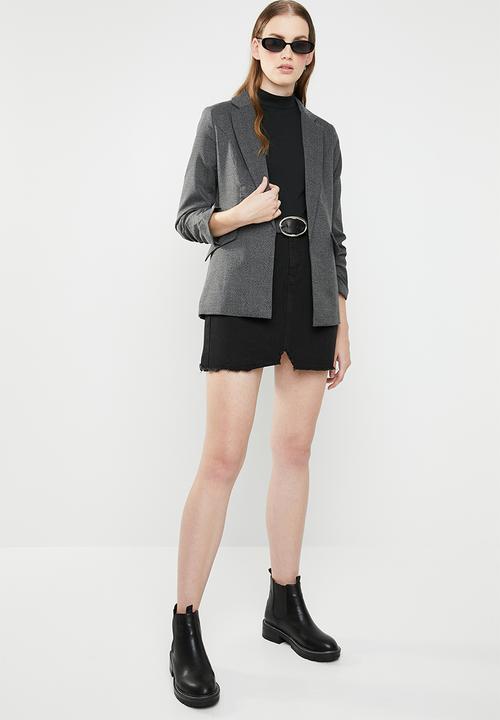 ONLY - Zoey ruched sleeve blazer - charcoal