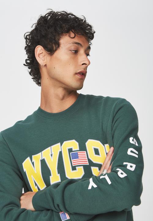 Cotton On - NYC 91 athletics crew fleece - green