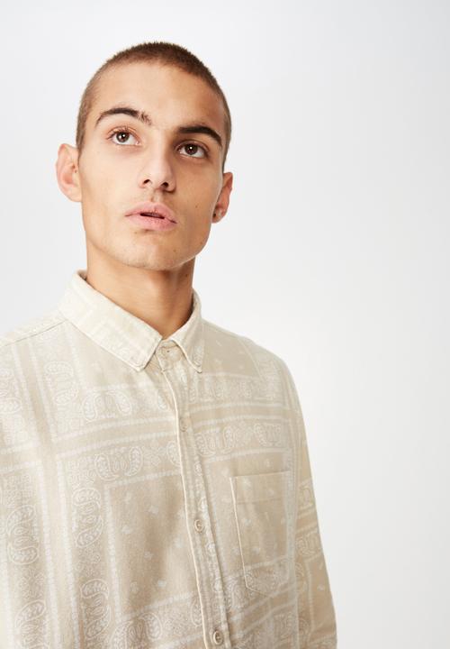 Cotton On - Long sleeve printed flannel shirt -  cream