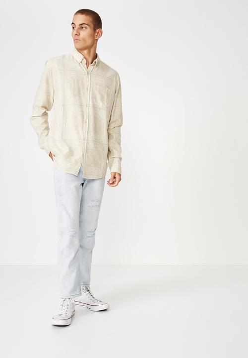 Cotton On - Long sleeve printed flannel shirt -  cream