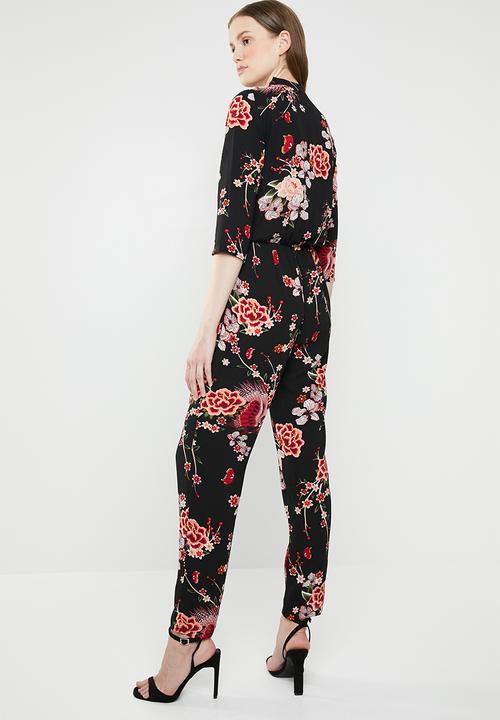 ONLY - Nova lux printed wrap 3/4 sleeve jumpsuit - multi