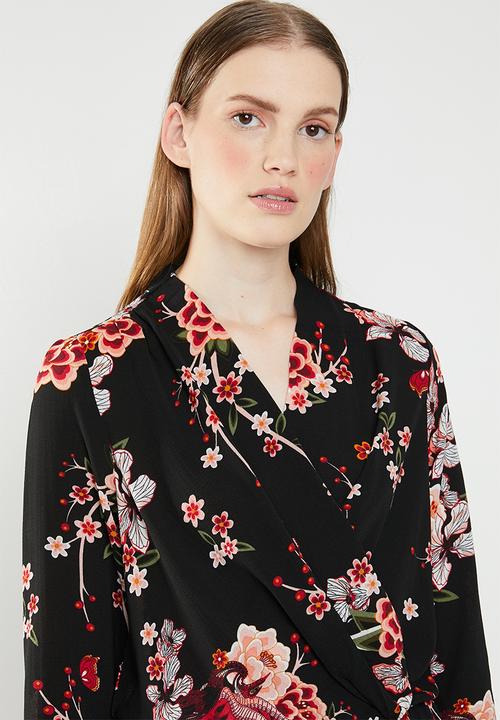 ONLY - Nova lux printed wrap 3/4 sleeve jumpsuit - multi
