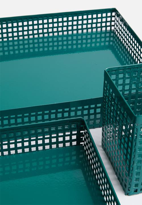 Sixth Floor - Perforated tray storage set of 3 - teal