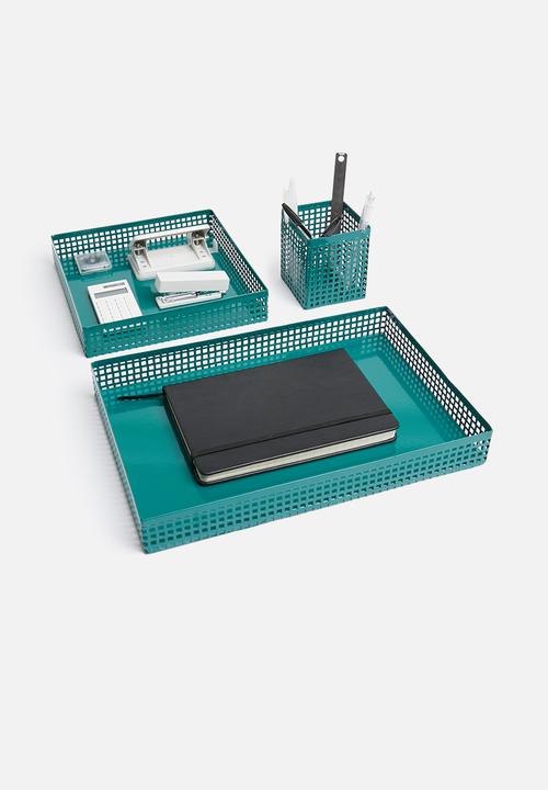 Sixth Floor - Perforated tray storage set of 3 - teal