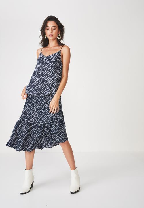Cotton On - Woven rikki ruffle midi skirt - navy & white