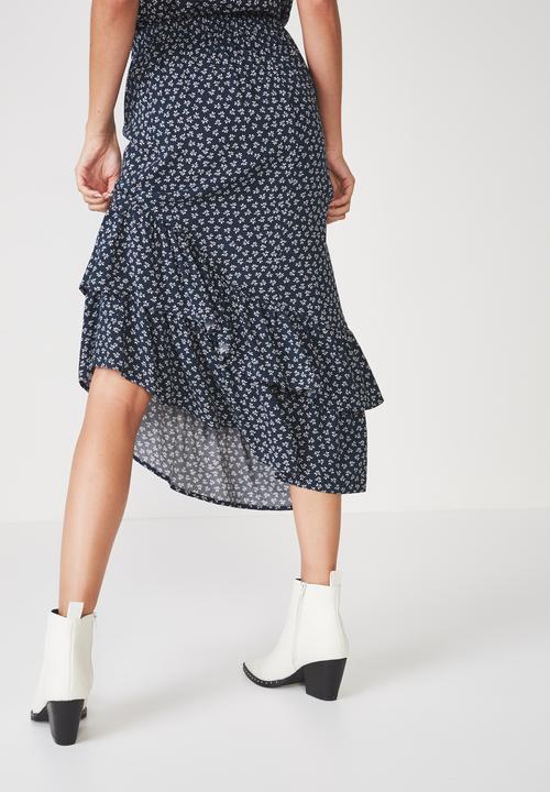 Cotton On - Woven rikki ruffle midi skirt - navy & white
