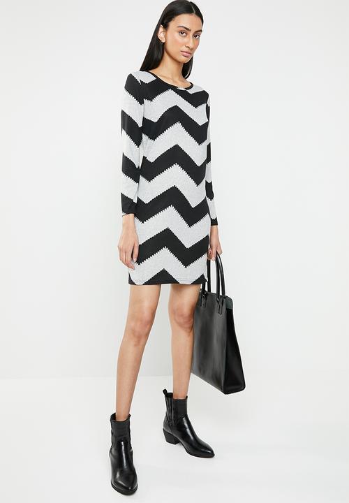 ONLY - Elcos zig zag bodycon dress - grey