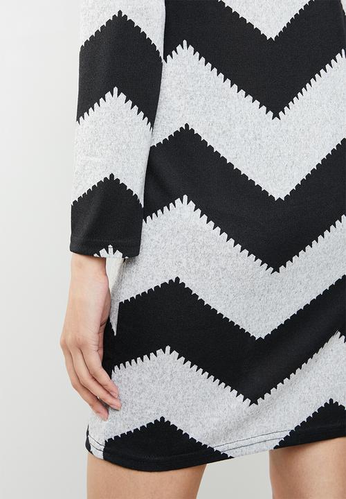 ONLY - Elcos zig zag bodycon dress - grey