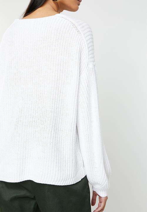 ONLY - Hilde v neck pullover knit - white