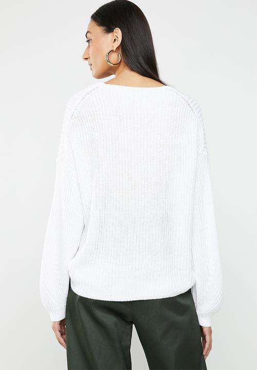 ONLY - Hilde v neck pullover knit - white
