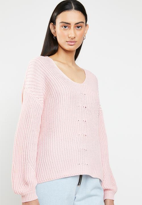 ONLY - Hilde v neck pullover knit - pink