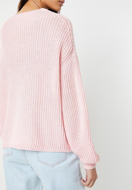 ONLY - Hilde v neck pullover knit - pink
