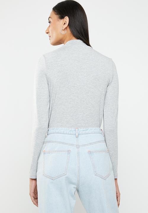 ONLY - Mojo long sleeve ruffle tie blouse - grey