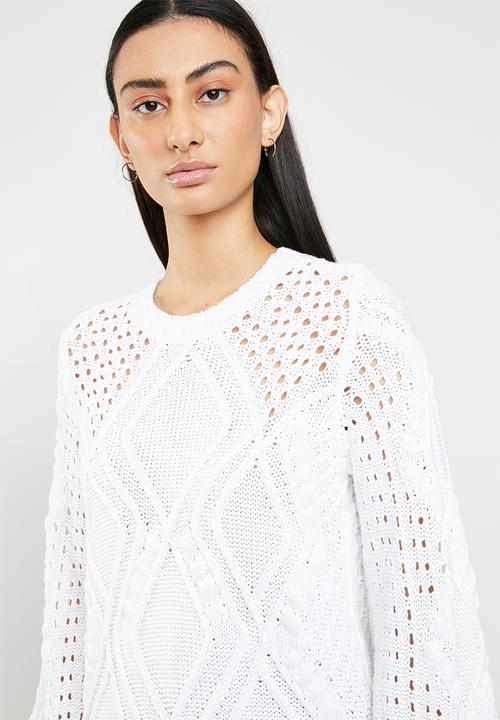 ONLY - Hilde long sleeve cable pullover - white