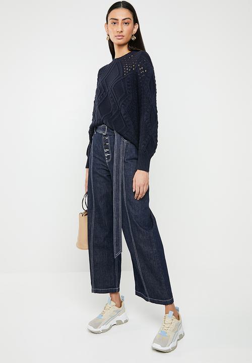 ONLY - Hilde long sleeve cable pullover - navy