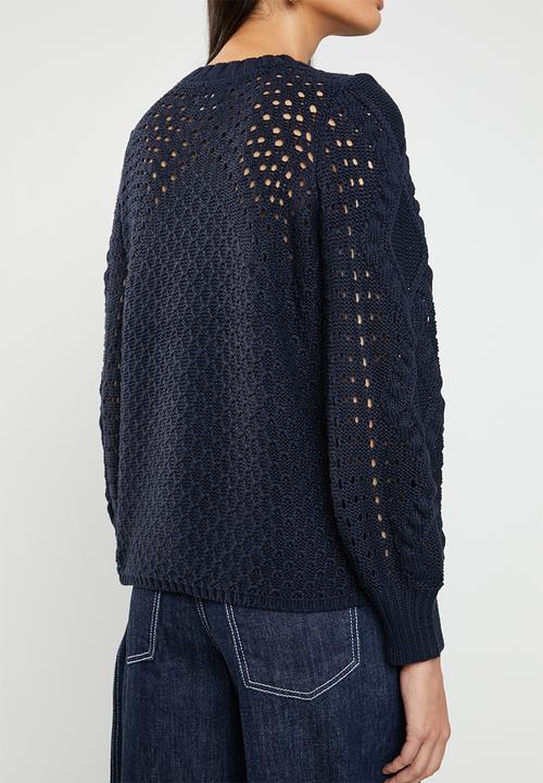 ONLY - Hilde long sleeve cable pullover - navy